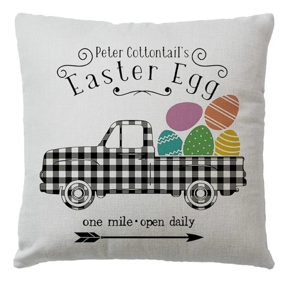 New Peter Cottontails Easter Egg Pillow Case Cover Buffalo Plaid Truck Farmhouse